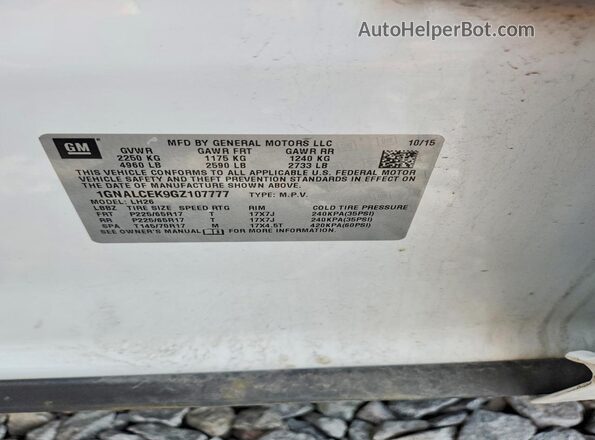 1GNALCEK9GZ107777 2016 CHEVROLET EQUINOX White VIN კოდის სტიკერის ხედი