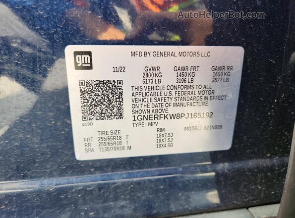 1GNERFKW8PJ165192 2023 CHEVROLET TRAVERSE Black Vista de la etiqueta del VIN