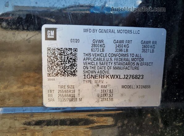 1GNERFKWXLJ276823 2020 CHEVROLET TRAVERSE Black Widok naklejki z numerem VIN