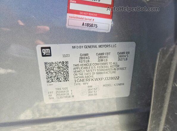 1GNERFKWXPJ328022 2023 CHEVROLET TRAVERSE Silver Widok naklejki z numerem VIN