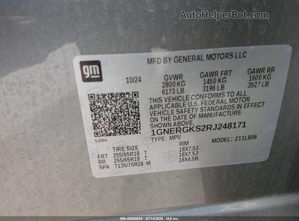 1GNERGKS2RJ248171 2024 CHEVROLET TRAVERSE Gray ძრავის განყოფილების ხედი
