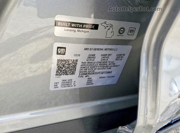 1GNERGKS3TJ272860 2026 CHEVROLET TRAVERSE Серый Вид наклейки с VIN-кодом