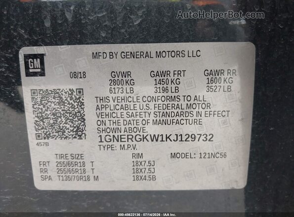1GNERGKW1KJ129732 2019 CHEVROLET TRAVERSE Black Widok komory silnika
