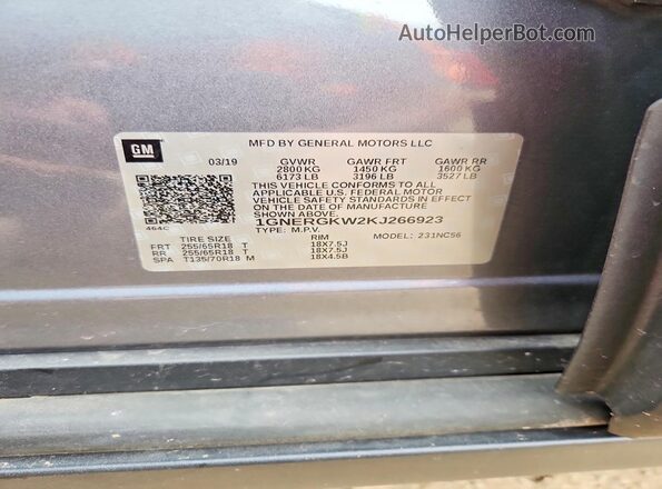 1GNERGKW2KJ266923 2019 CHEVROLET TRAVERSE Silver Вид підкапотного простору