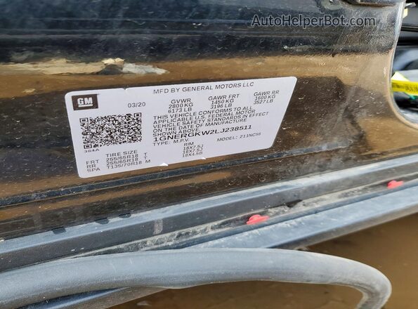 1GNERGKW2LJ238511 2020 CHEVROLET TRAVERSE Black 360 interior view