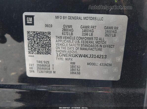 1GNERGKW4KJ314213 2019 CHEVROLET TRAVERSE Черный Вид подкапотного пространства
