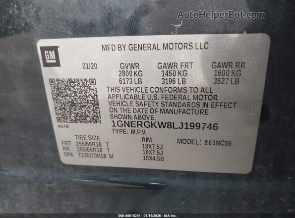 1GNERGKW8LJ199746 2020 CHEVROLET TRAVERSE Gray Вид підкапотного простору