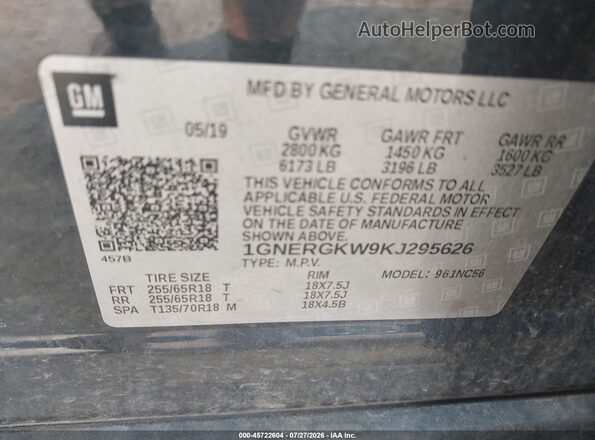 1GNERGKW9KJ295626 2019 CHEVROLET TRAVERSE Gray Engine compartment view