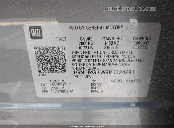 1GNERGKW9PJ324291 2023 CHEVROLET TRAVERSE Серый Вид подкапотного пространства