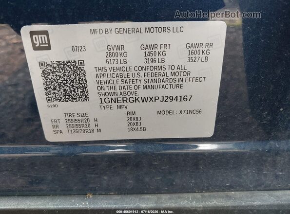 1GNERGKWXPJ294167 2023 CHEVROLET TRAVERSE Blue ძრავის განყოფილების ხედი