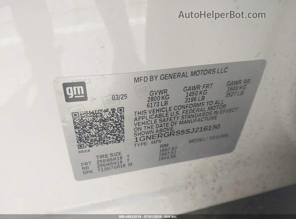 1GNERGRS5SJ216150 2025 CHEVROLET TRAVERSE Белый Вид подкапотного пространства