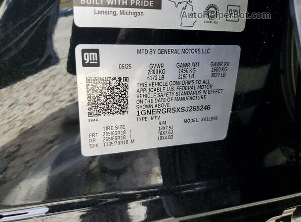 1GNERGRSXSJ265246 2025 CHEVROLET TRAVERSE Black Vista de la etiqueta del VIN