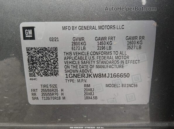 1GNERJKW8MJ166650 2021 CHEVROLET TRAVERSE Gray Engine compartment view
