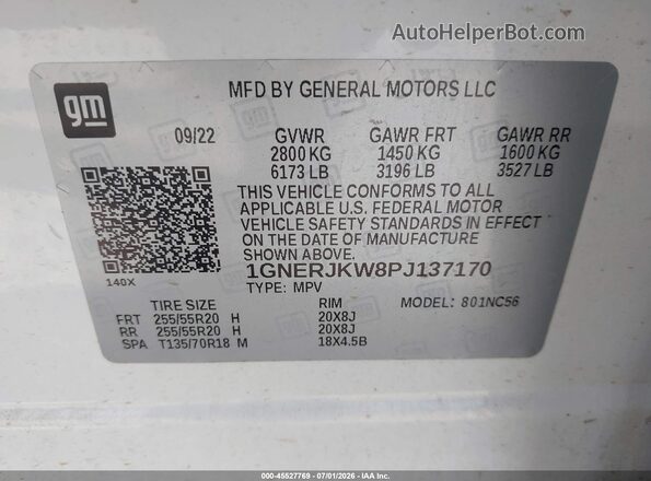 1GNERJKW8PJ137170 2023 CHEVROLET TRAVERSE Белый Вид подкапотного пространства