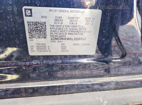 1GNERKKW1LJ110313 2020 CHEVROLET TRAVERSE Black Вид наклейки з VIN-кодом