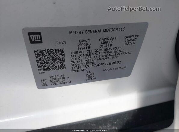 1GNEVGKS0RJ169691 2024 CHEVROLET TRAVERSE White Widok komory silnika