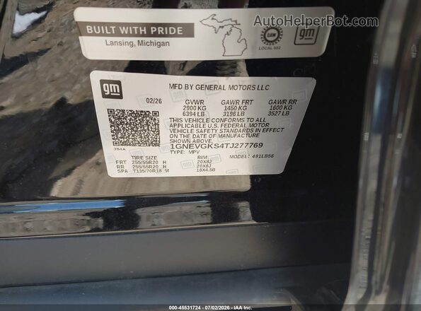1GNEVGKS4TJ277769 2026 CHEVROLET TRAVERSE Black Widok komory silnika