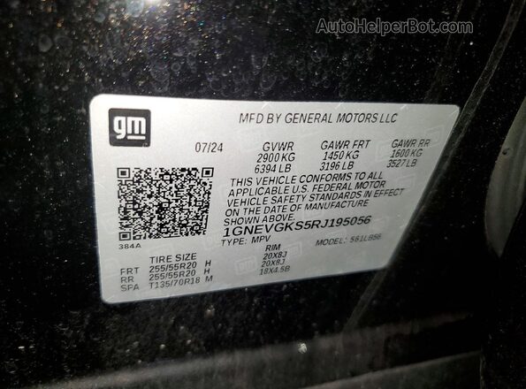 1GNEVGKS5RJ195056 2024 CHEVROLET TRAVERSE Black Vista interior de 360 grados