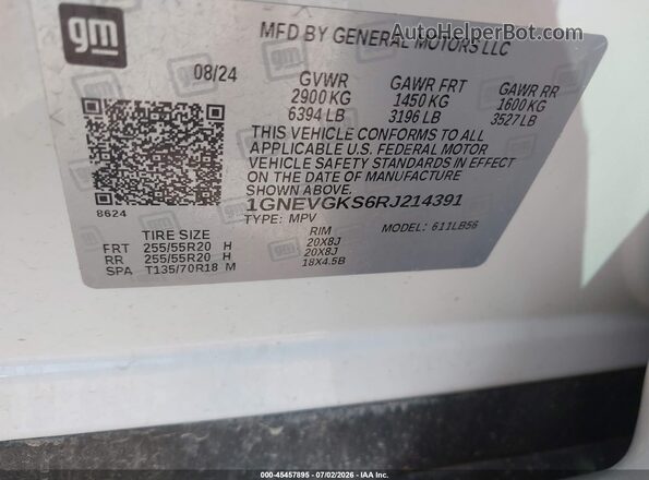 1GNEVGKS6RJ214391 2024 CHEVROLET TRAVERSE White Widok komory silnika