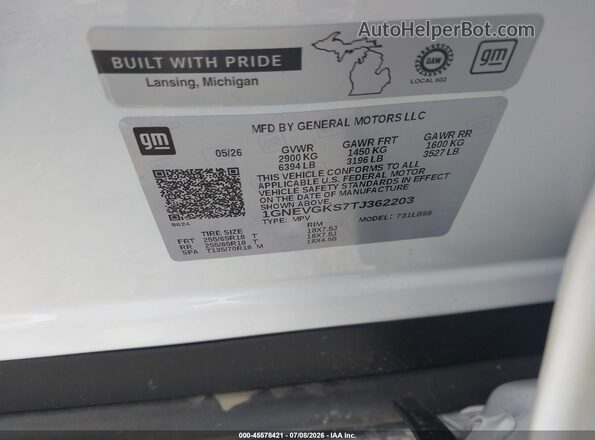 1GNEVGKS7TJ362203 2026 CHEVROLET TRAVERSE White Вид підкапотного простору