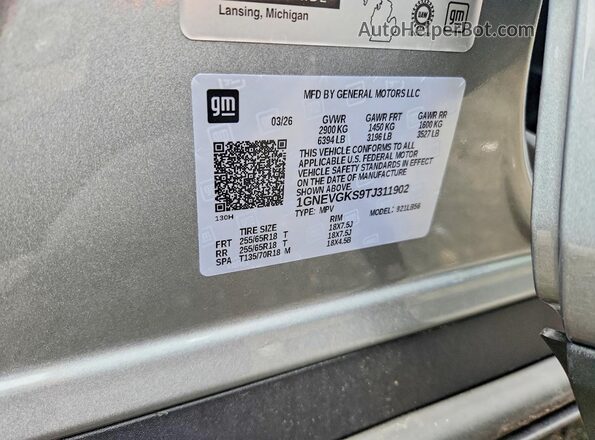 1GNEVGKS9TJ311902 2026 CHEVROLET TRAVERSE Серебряный Вид наклейки с VIN-кодом