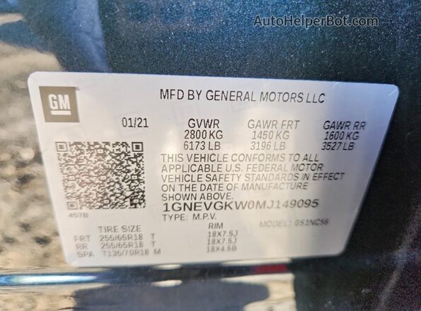 1GNEVGKW0MJ149095 2021 CHEVROLET TRAVERSE Gray Widok wnętrza 360 stopni