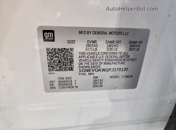 1GNEVGKW1PJ170137 2023 CHEVROLET TRAVERSE White Սալոնի 360 աստիճան տեսք