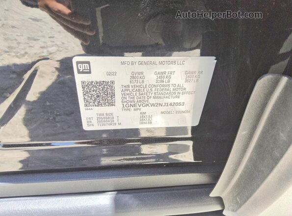 1GNEVGKW2NJ142053 2022 CHEVROLET TRAVERSE Black VIN sticker view