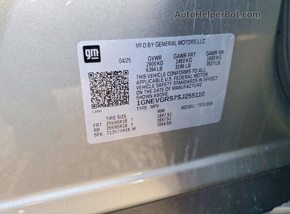 1GNEVGRS7SJ255110 2025 CHEVROLET TRAVERSE Silver 360 interior view