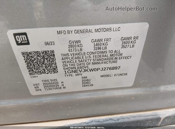 1GNEVJKW0PJ276897 2023 CHEVROLET TRAVERSE Gray Vista del compartimento del motor