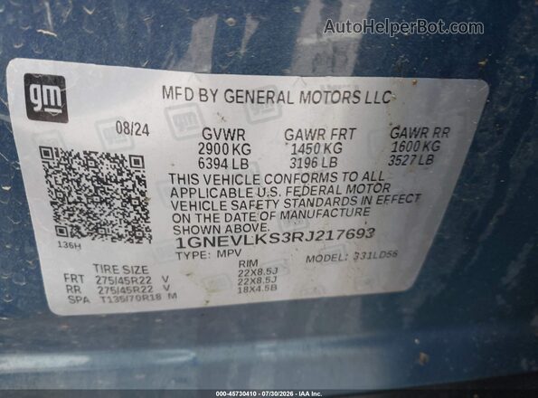 1GNEVLKS3RJ217693 2024 CHEVROLET TRAVERSE Blue ძრავის განყოფილების ხედი