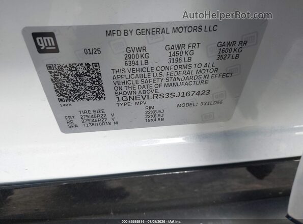 1GNEVLRS3SJ167423 2025 CHEVROLET TRAVERSE White Widok komory silnika