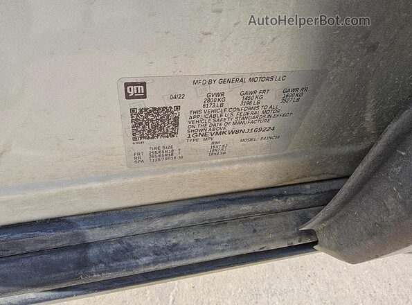 1GNEVMKW8NJ169224 2022 CHEVROLET TRAVERSE Серебряный Вид наклейки с VIN-кодом