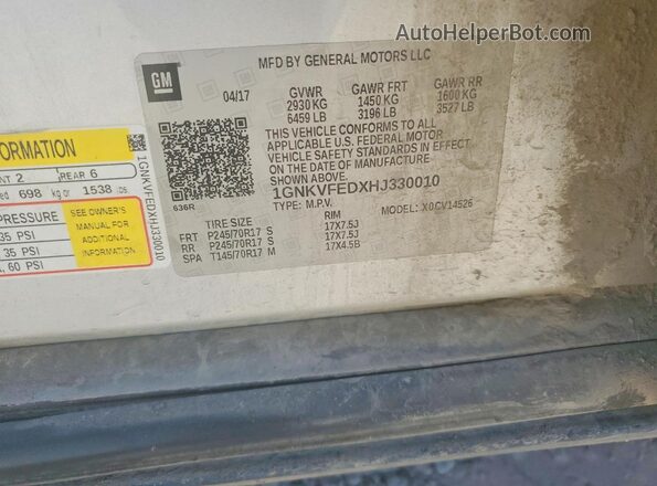 1GNKVFEDXHJ330010 2017 CHEVROLET TRAVERSE Silver VIN sticker view