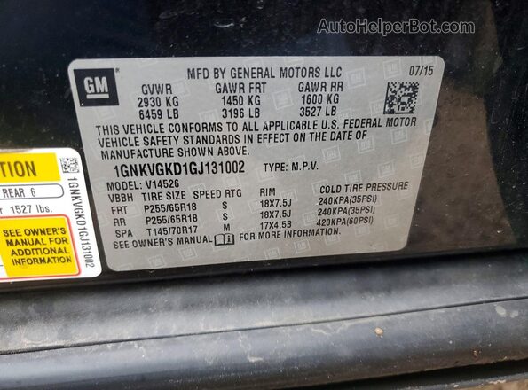 1GNKVGKD1GJ131002 2016 CHEVROLET TRAVERSE Black Engine compartment view