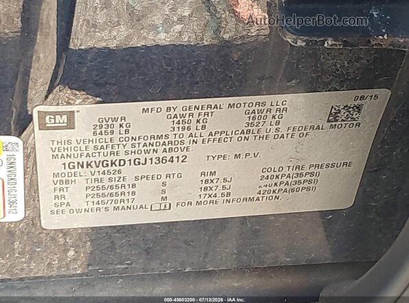 1GNKVGKD1GJ136412 2016 CHEVROLET TRAVERSE Blue Widok komory silnika
