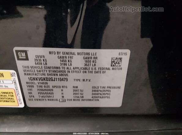 1GNKVGKD2GJ110479 2016 CHEVROLET TRAVERSE Dark Blue Շարժիչի բաժամունքի տեսք