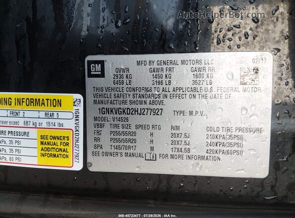 1GNKVGKD2HJ277927 2017 CHEVROLET TRAVERSE Black ძრავის განყოფილების ხედი