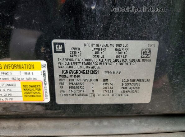 1GNKVGKD4GJ313051 2016 CHEVROLET TRAVERSE Black VIN sticker view
