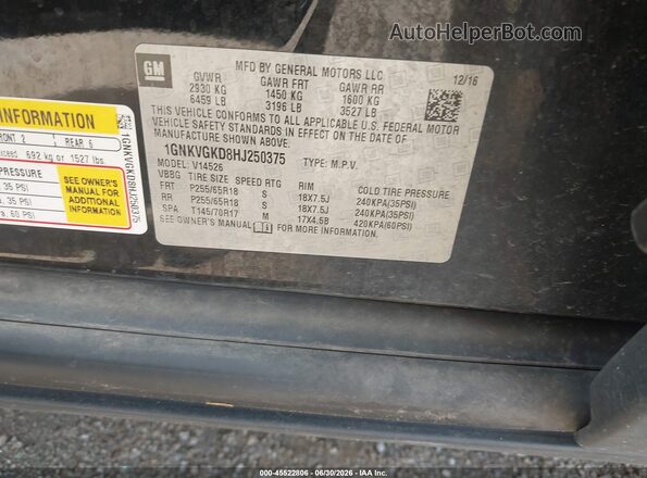 1GNKVGKD8HJ250375 2017 CHEVROLET TRAVERSE Черный Вид подкапотного пространства