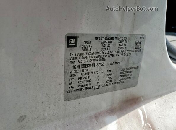 1GNLCDEC0HR182053 2017 CHEVROLET TAHOE White Widok naklejki z numerem VIN