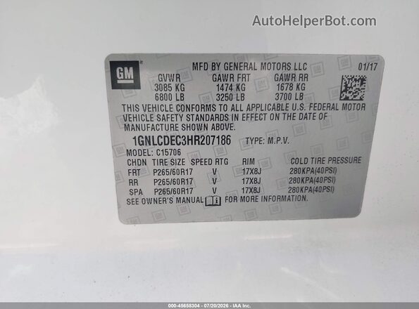 1GNLCDEC3HR207186 2017 CHEVROLET TAHOE White Engine compartment view