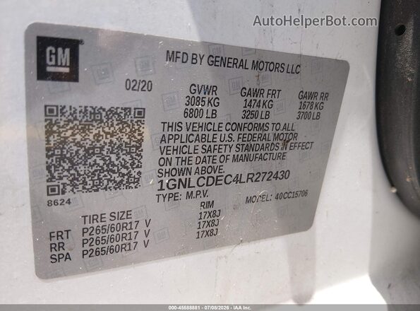 1GNLCDEC4LR272430 2020 CHEVROLET TAHOE White Engine compartment view