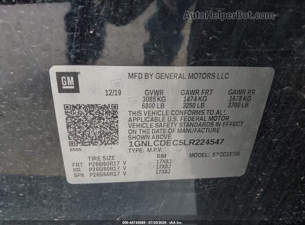 1GNLCDEC5LR224547 2020 CHEVROLET TAHOE Black Вид підкапотного простору