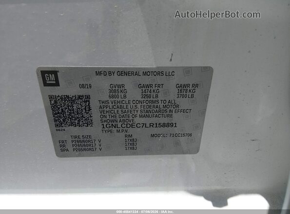 1GNLCDEC7LR158891 2020 CHEVROLET TAHOE White Vista del compartimento del motor