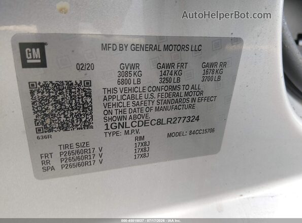 1GNLCDEC8LR277324 2020 CHEVROLET TAHOE Серый Вид подкапотного пространства