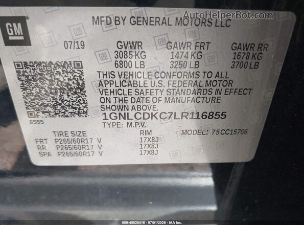 1GNLCDKC7LR116855 2020 CHEVROLET TAHOE Black ძრავის განყოფილების ხედი