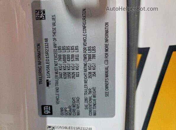 1GNS6LED1SR211248 2025 CHEVROLET TAHOE White Սալոնի 360 աստիճան տեսք