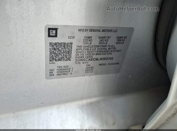 1GNSCAEC6LR203751 2020 CHEVROLET TAHOE Silver Вид підкапотного простору