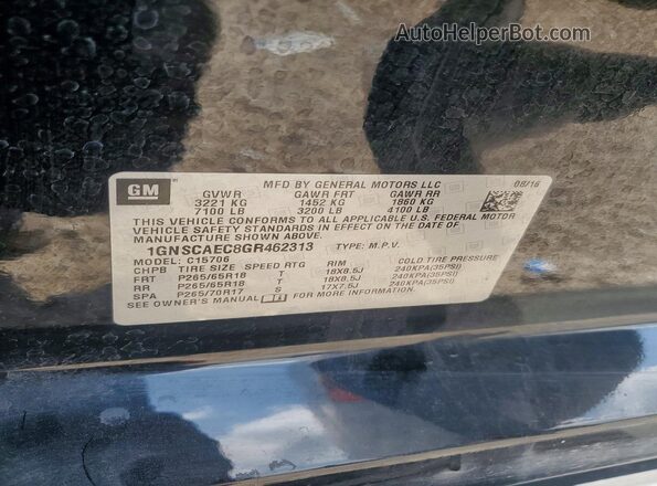 1GNSCAEC8GR462313 2016 CHEVROLET TAHOE Black Widok naklejki z numerem VIN